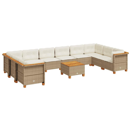 vidaXL Set Divani da Giardino 11 pz con Cuscini Beige in Polyrattan