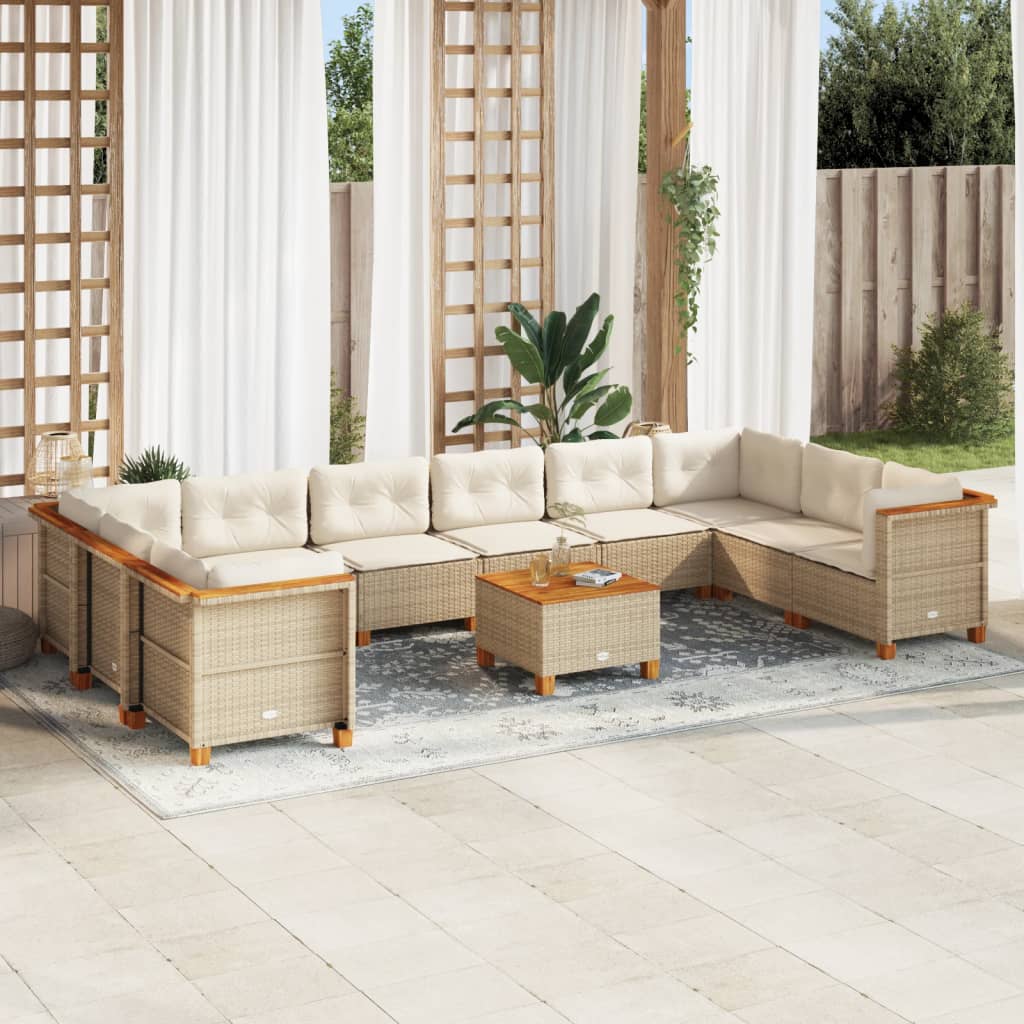 vidaXL Set Divani da Giardino 11 pz con Cuscini Beige in Polyrattan