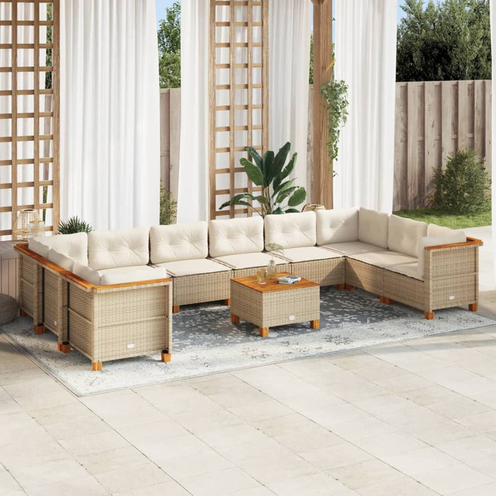 vidaXL Set Divani da Giardino 11 pz con Cuscini Beige in Polyrattan