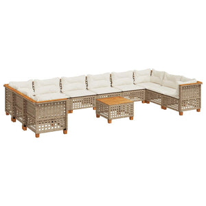 vidaXL Set Divani da Giardino 11 pz con Cuscini Beige in Polyrattan
