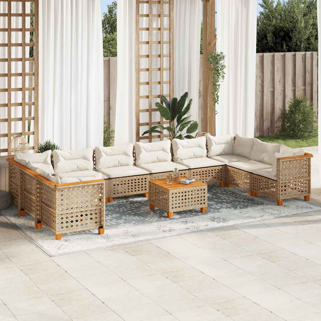 vidaXL Set Divani da Giardino 11 pz con Cuscini Beige in Polyrattan