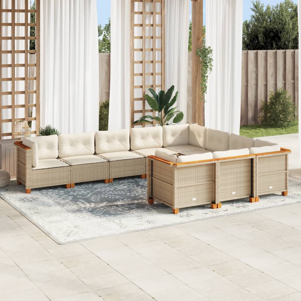 vidaXL Set Divano da Giardino 10 pz con Cuscini Beige in Polyrattan