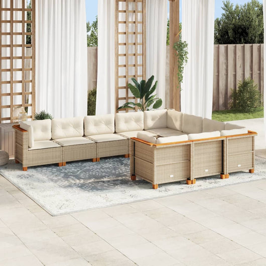vidaXL Set Divano da Giardino 10 pz con Cuscini Beige in Polyrattan