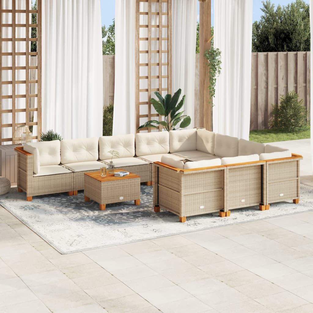 vidaXL Set Divani da Giardino 11 pz con Cuscini Beige in Polyrattan