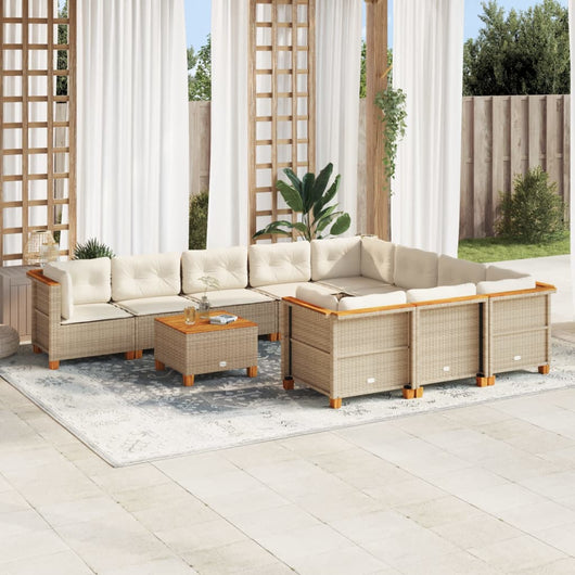 vidaXL Set Divani da Giardino 11 pz con Cuscini Beige in Polyrattan