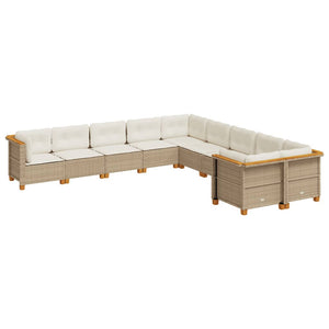 vidaXL Set Divano da Giardino 10 pz con Cuscini Beige in Polyrattan
