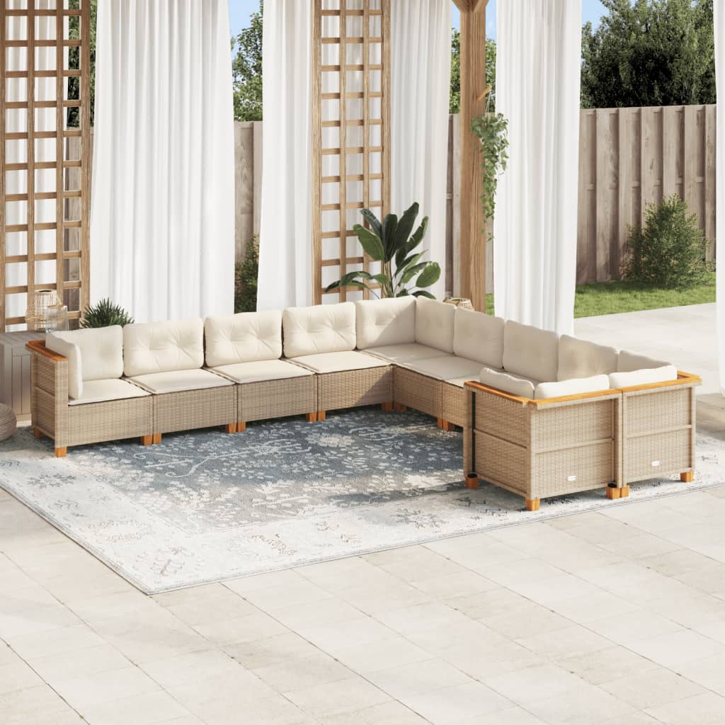 vidaXL Set Divano da Giardino 10 pz con Cuscini Beige in Polyrattan