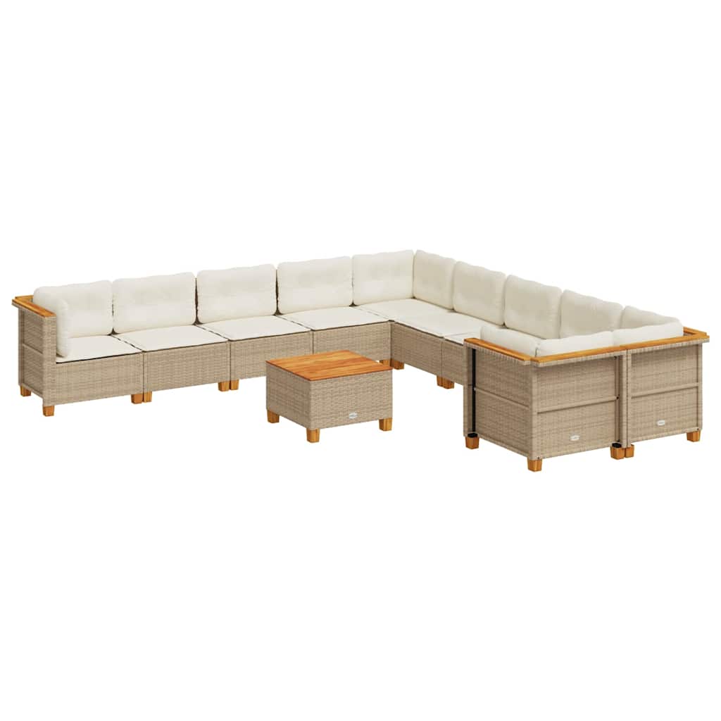 vidaXL Set Divani da Giardino 11 pz con Cuscini Beige in Polyrattan