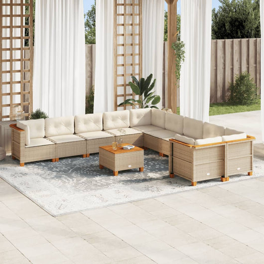 vidaXL Set Divani da Giardino 11 pz con Cuscini Beige in Polyrattan
