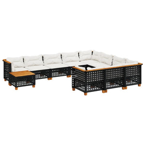 vidaXL Set Divani da Giardino 11 pz con Cuscini in Polyrattan Nero