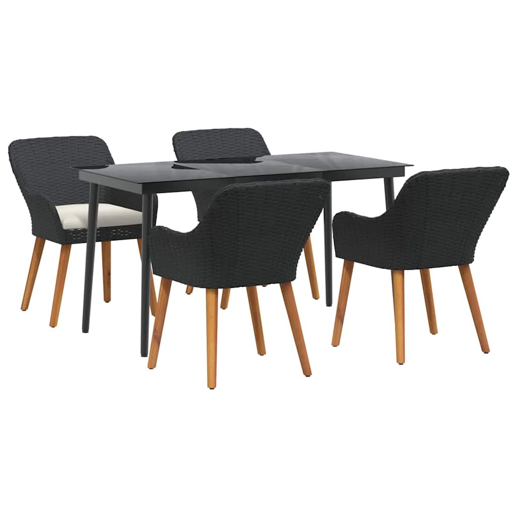 vidaXL Set da Pranzo per Giardino con cuscino 5 pcs Nero polyrattan