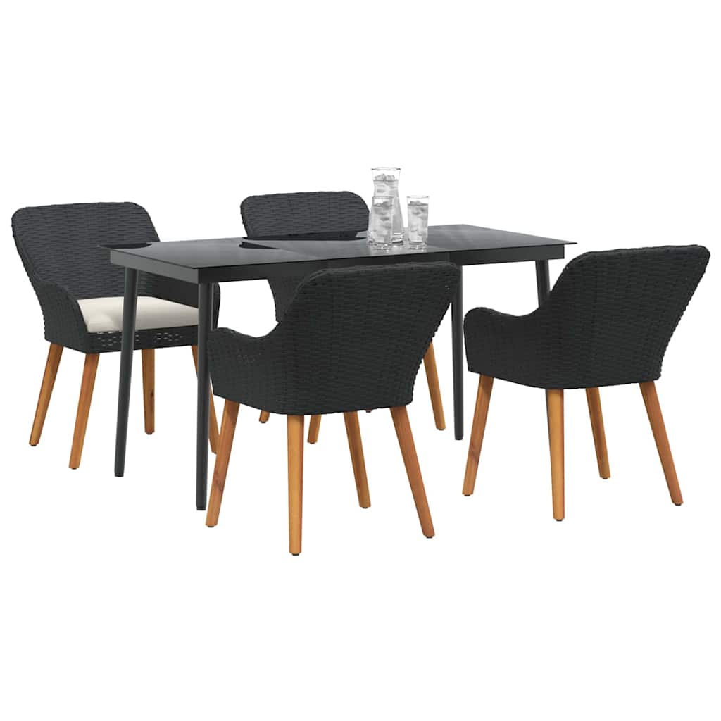 vidaXL Set da Pranzo per Giardino con cuscino 5 pcs Nero polyrattan