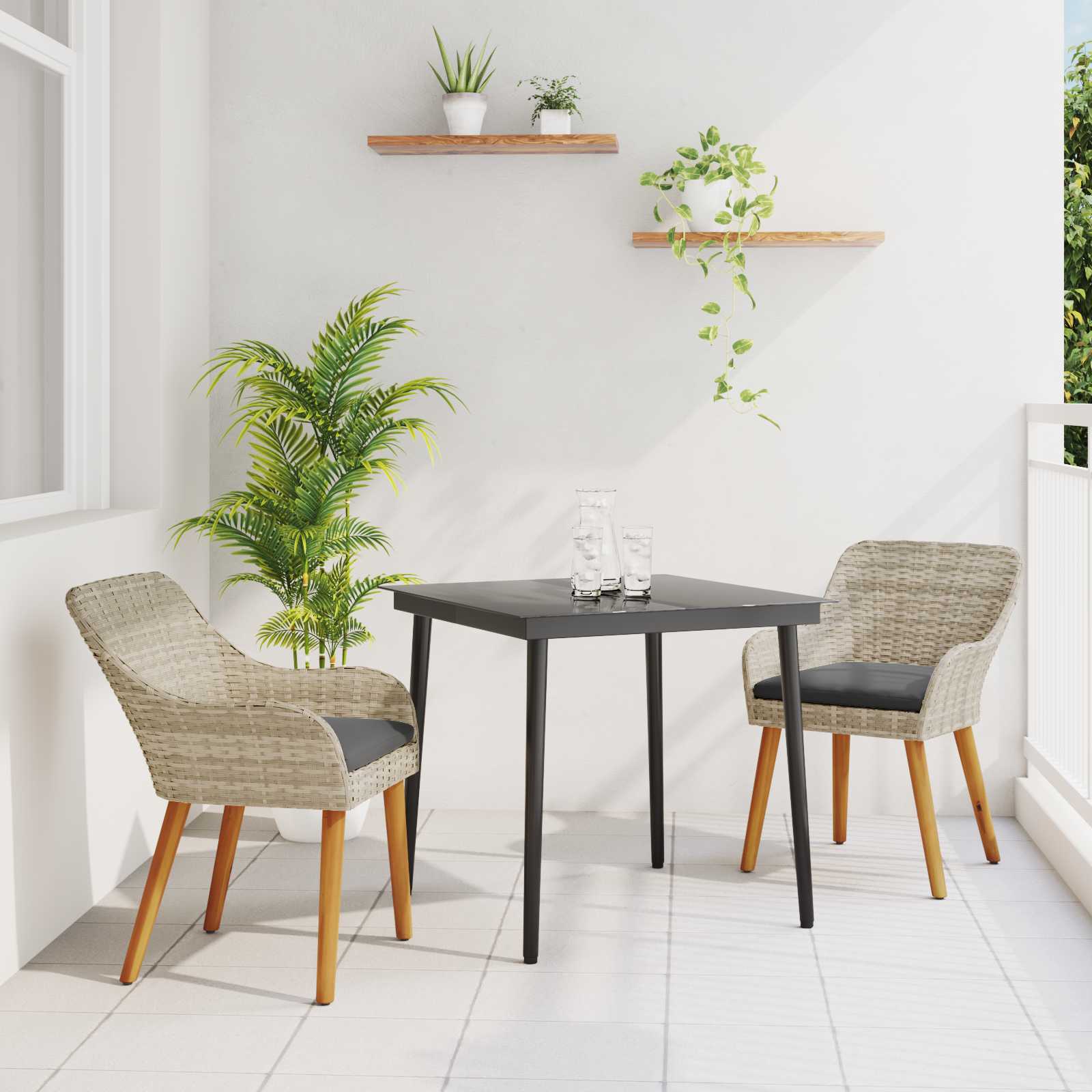 Set da Pranzo per Giardino 3 pcs Grigio chiaro polyrattan 3261705