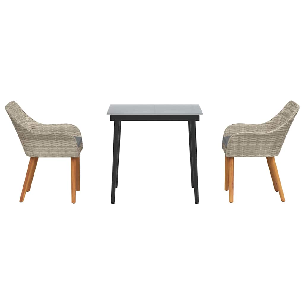 vidaXL Set da pranzo 3 pcs Grigio chiaro Poly Rattan