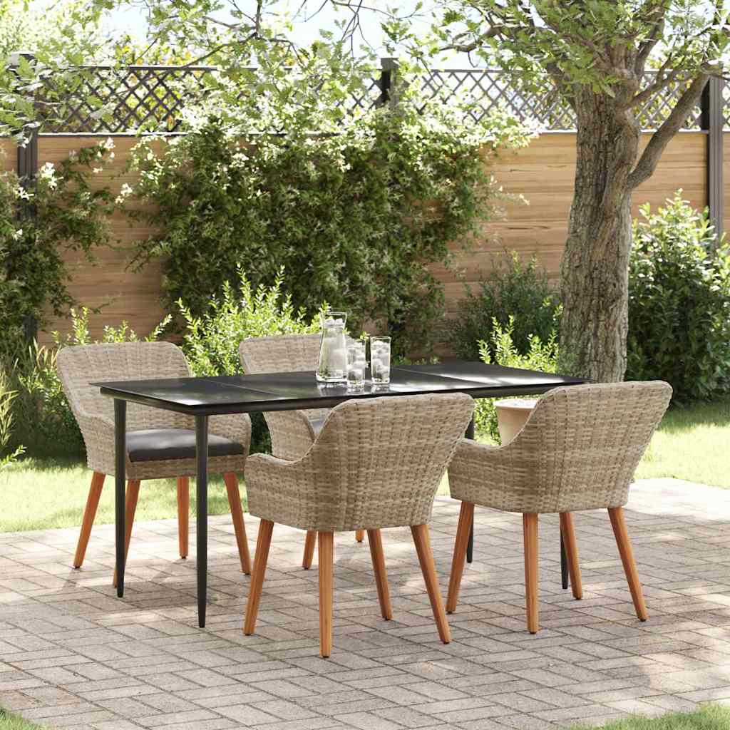 vidaXL Set da pranzo 5 pcs Grigio chiaro Poly Rattan