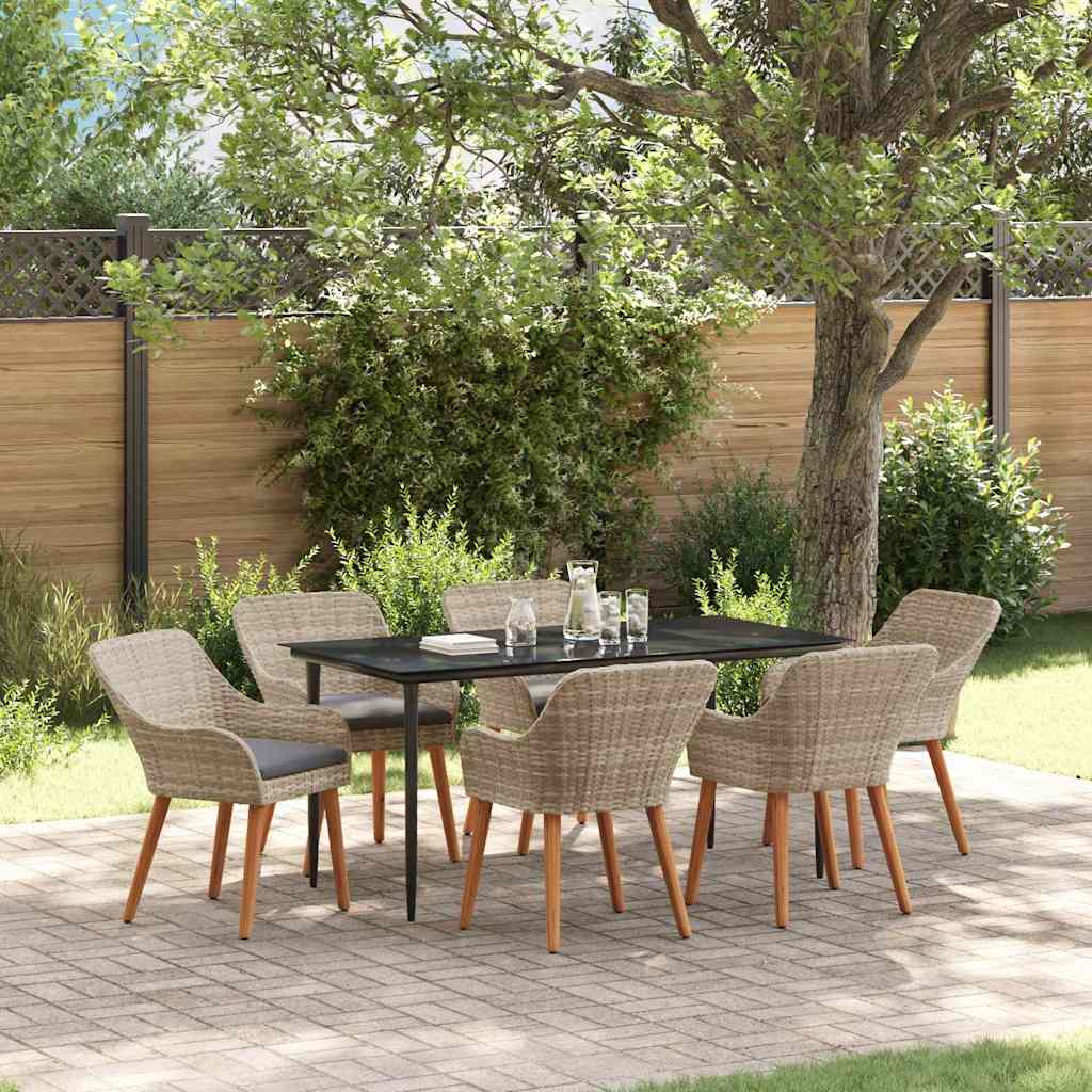 vidaXL Set da pranzo 7 pcs Grigio chiaro Poly Rattan