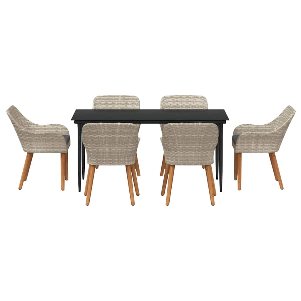 vidaXL Set da pranzo 7 pcs Grigio chiaro Poly Rattan