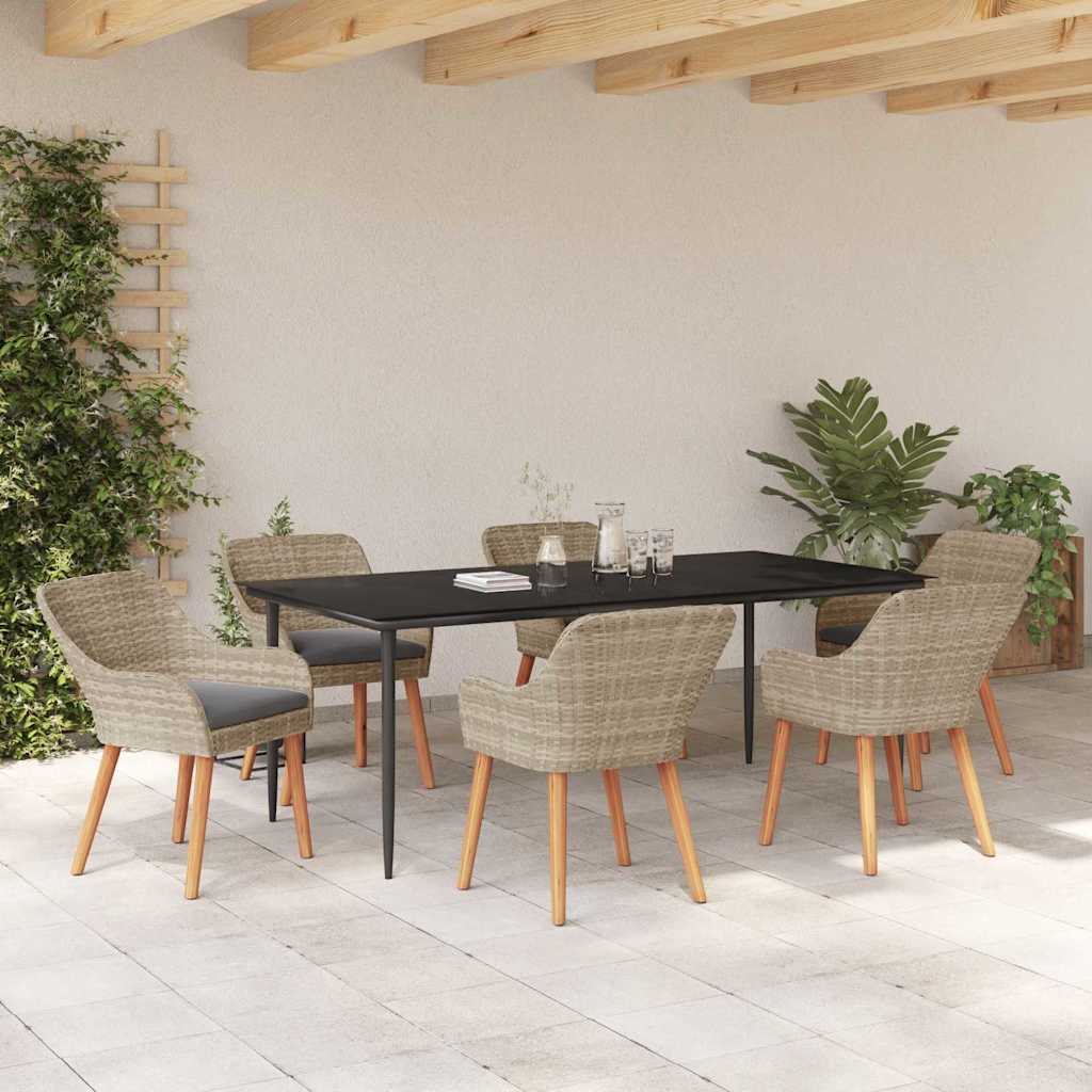 Set da pranzo 7 pcs Grigio chiaro Poly Rattan 3261710