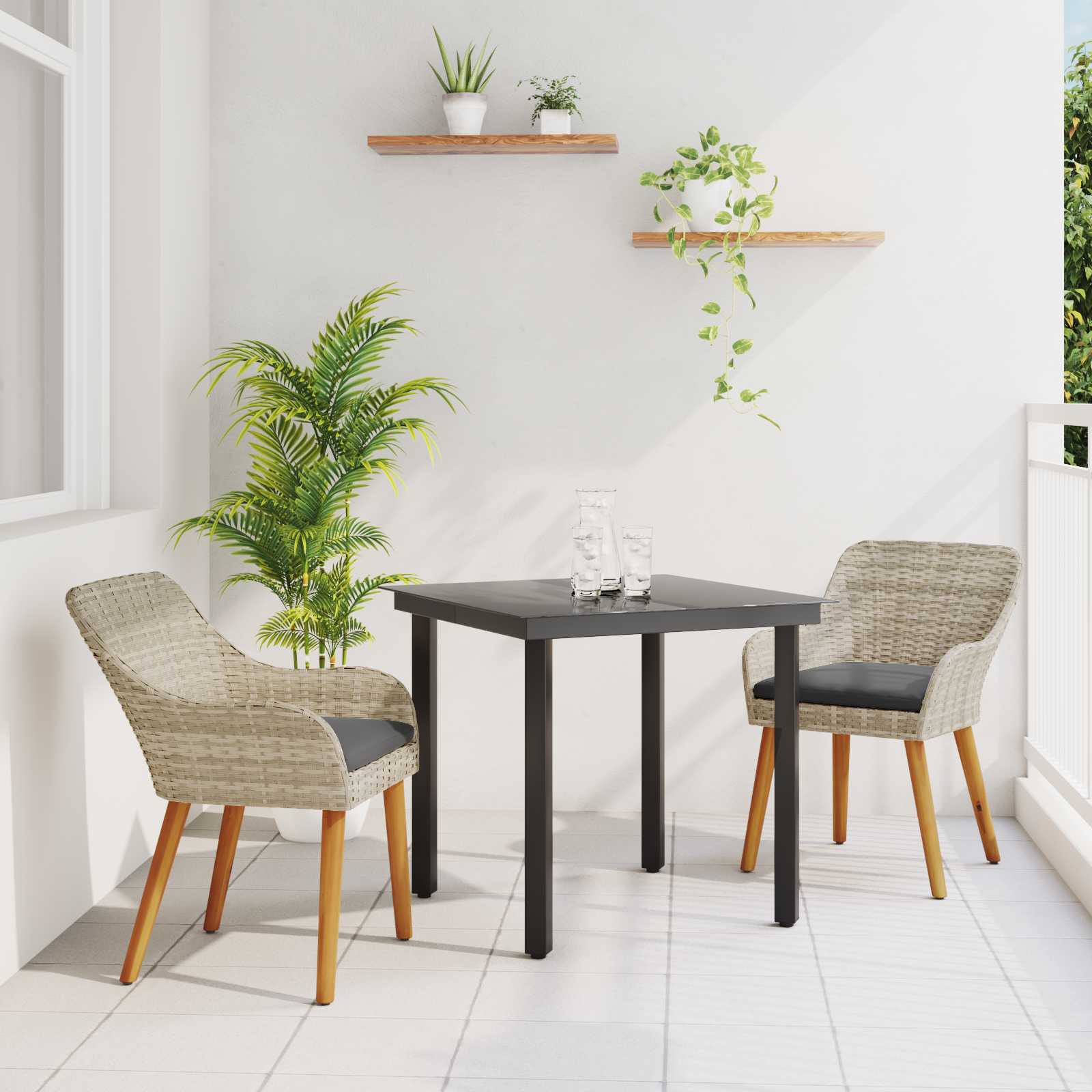 Set da Pranzo per Giardino 3 pcs Grigio chiaro polyrattan 3261712