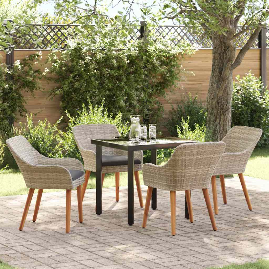 vidaXL Set da pranzo 5 pcs Grigio chiaro Poly Rattan