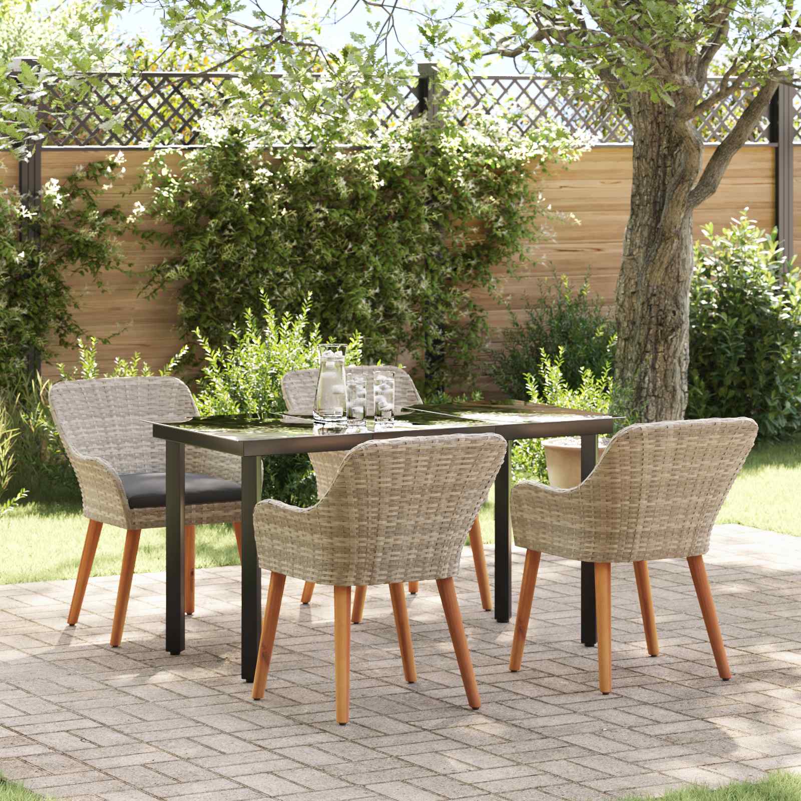 Set da Pranzo per Giardino 5 pcs Grigio chiaro polyrattan 3261714