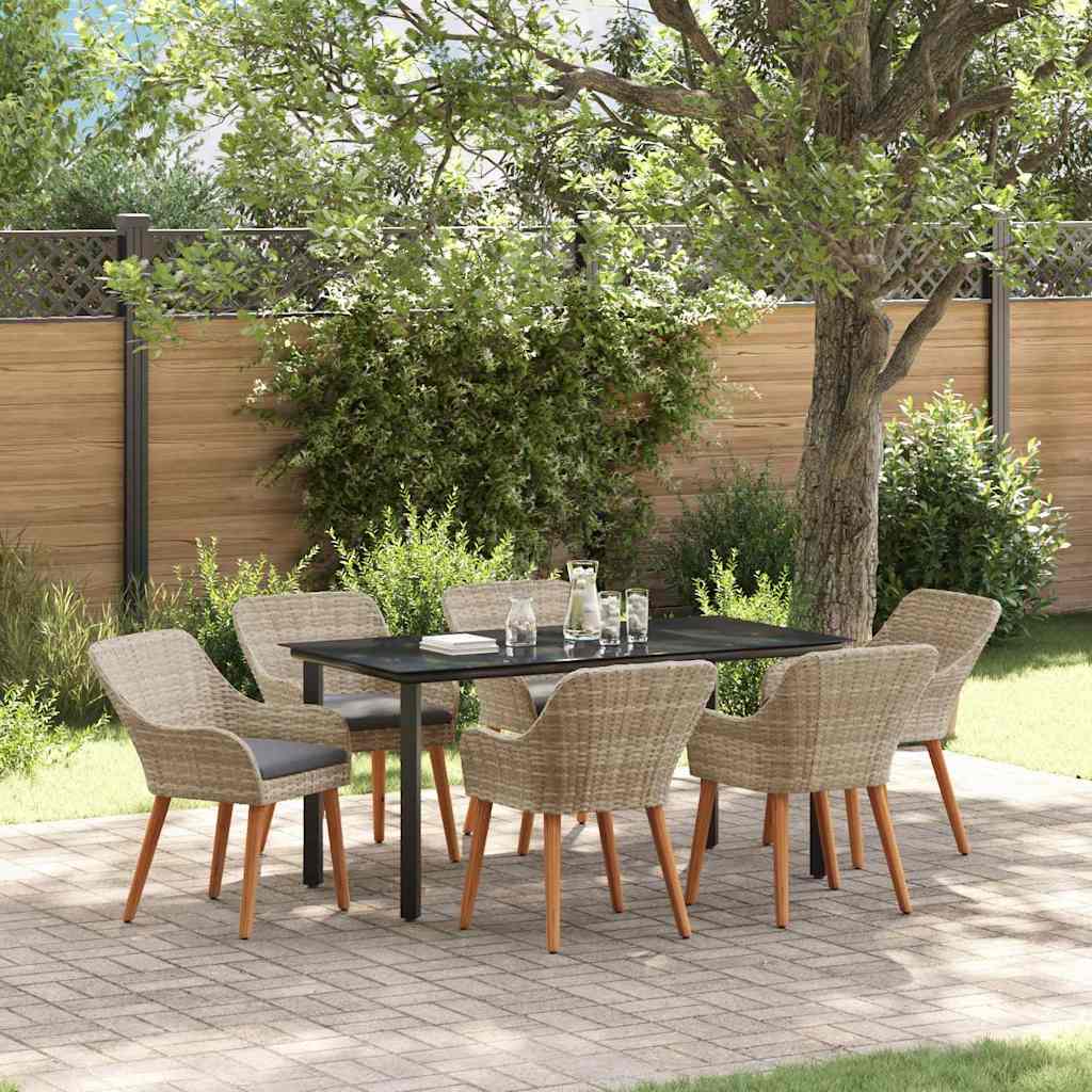 vidaXL Set da pranzo 7 pcs Grigio chiaro Poly Rattan