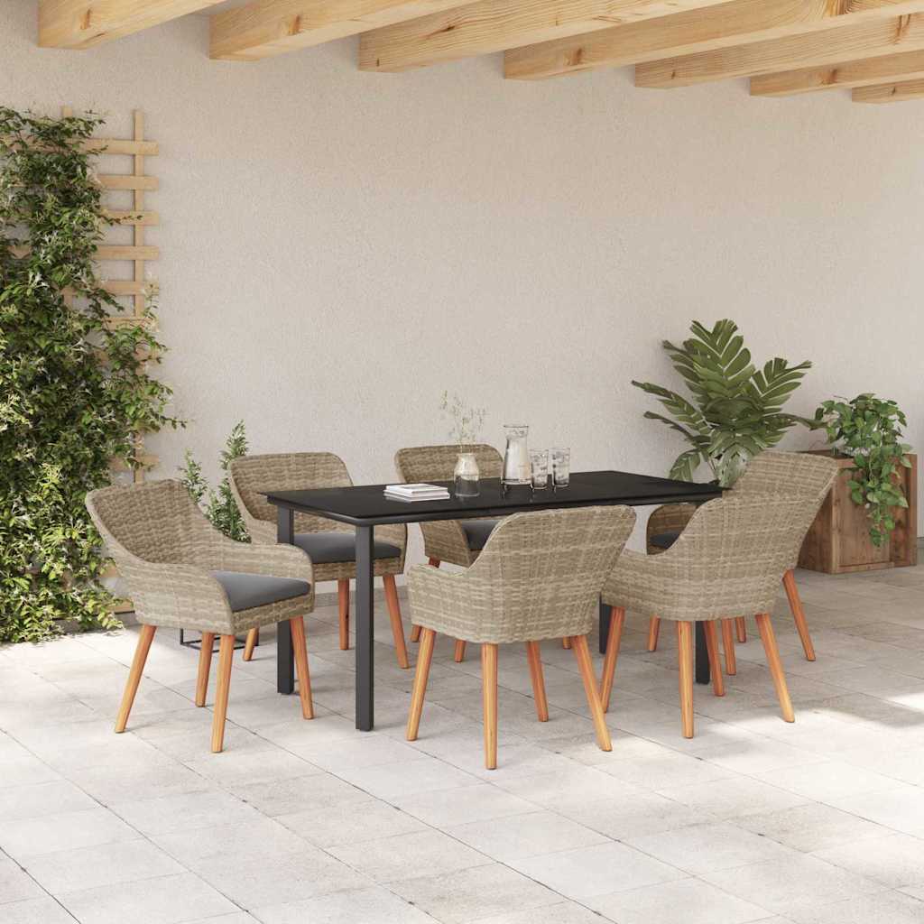 vidaXL Set da pranzo 7 pcs Grigio chiaro Poly Rattan
