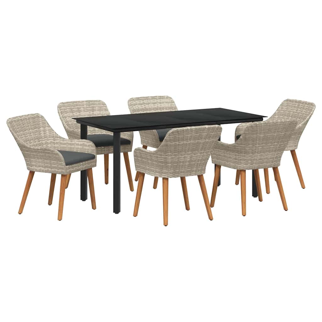 vidaXL Set da pranzo 7 pcs Grigio chiaro Poly Rattan