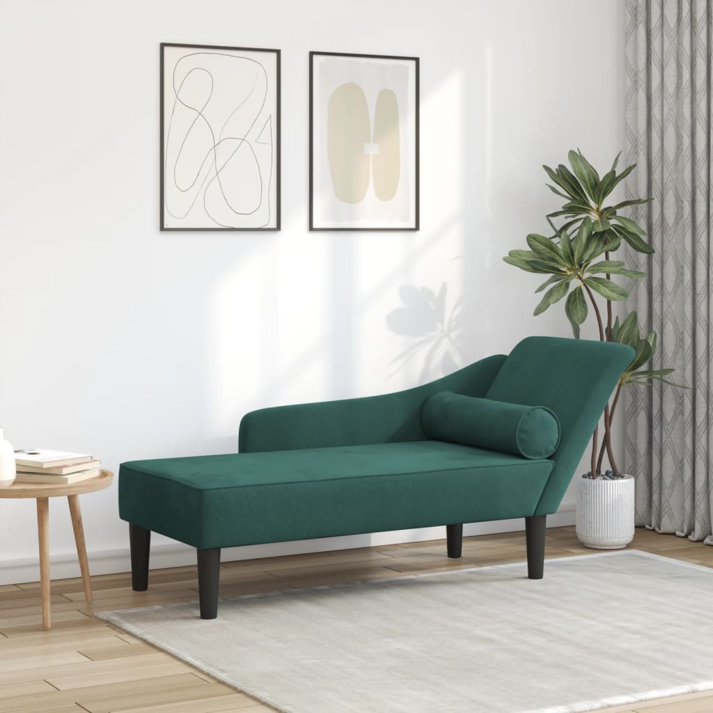 Chaise Longue con Cuscini Verde Scuro in Velluto 4007590