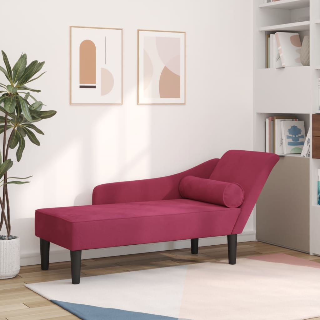 vidaXL Chaise Lounge con Cuscini Rosso Vino in Velluto