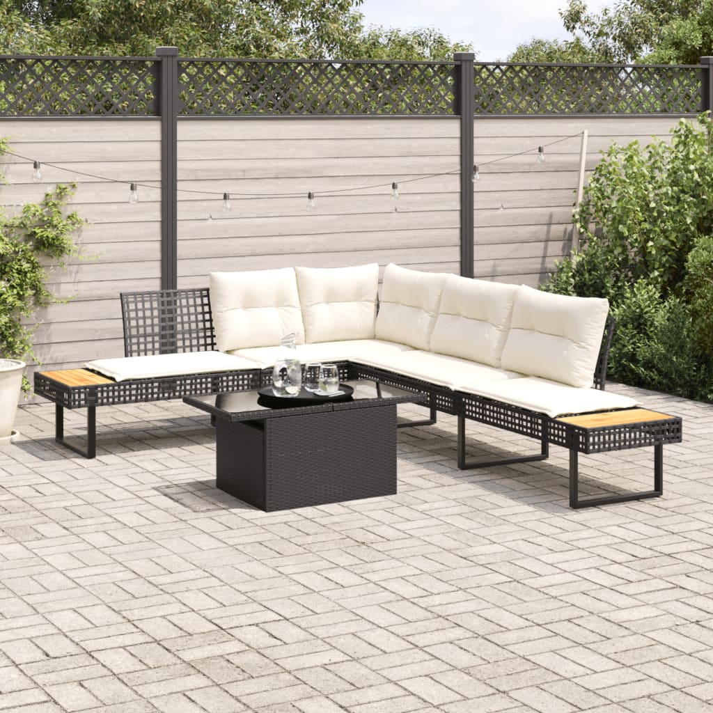 Set Divani da Giardino 2 pz con Cuscini Nero Polyrattan e Vetro 3277494