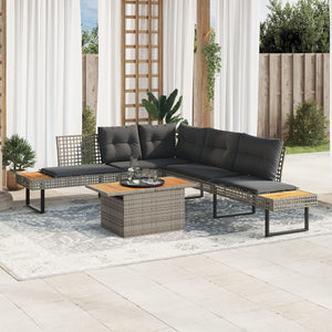 vidaXL Set Divani da Giardino 2pz con Cuscini Grigio Polyrattan Acacia