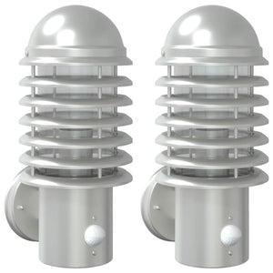 Applique per Esterno con Sensore 2 pz Argento in Acciaio Inox 4006251