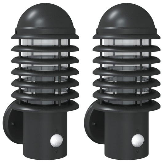Applique per Esterno con Sensore 2 pz Nere in Acciaio Inox