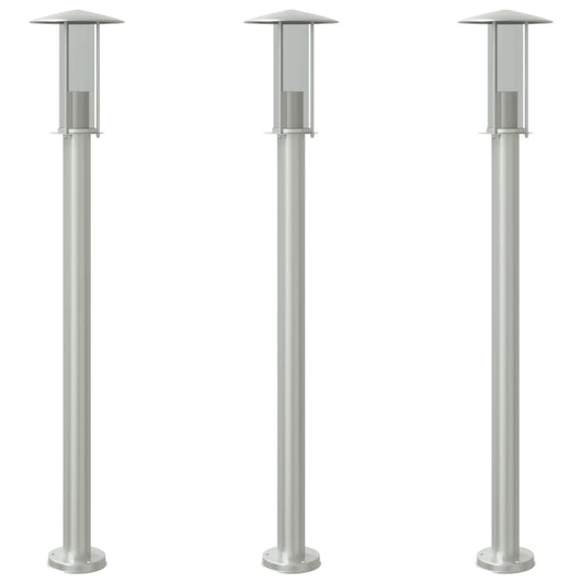 Lampade da terra per esterno 3 pz argento 100 cm acciaio inox Argento 02_0042555