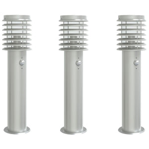 Lampade da Terra per Esterni Sensore 3 pz Argento 60 cm Acciaio