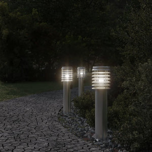 vidaXL Lampade da Terra Esterni con Presa 3 pz Argento 60 cm Acciaio