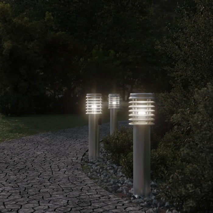 vidaXL Lampade da Terra Esterni con Presa 3 pz Argento 60 cm Acciaio