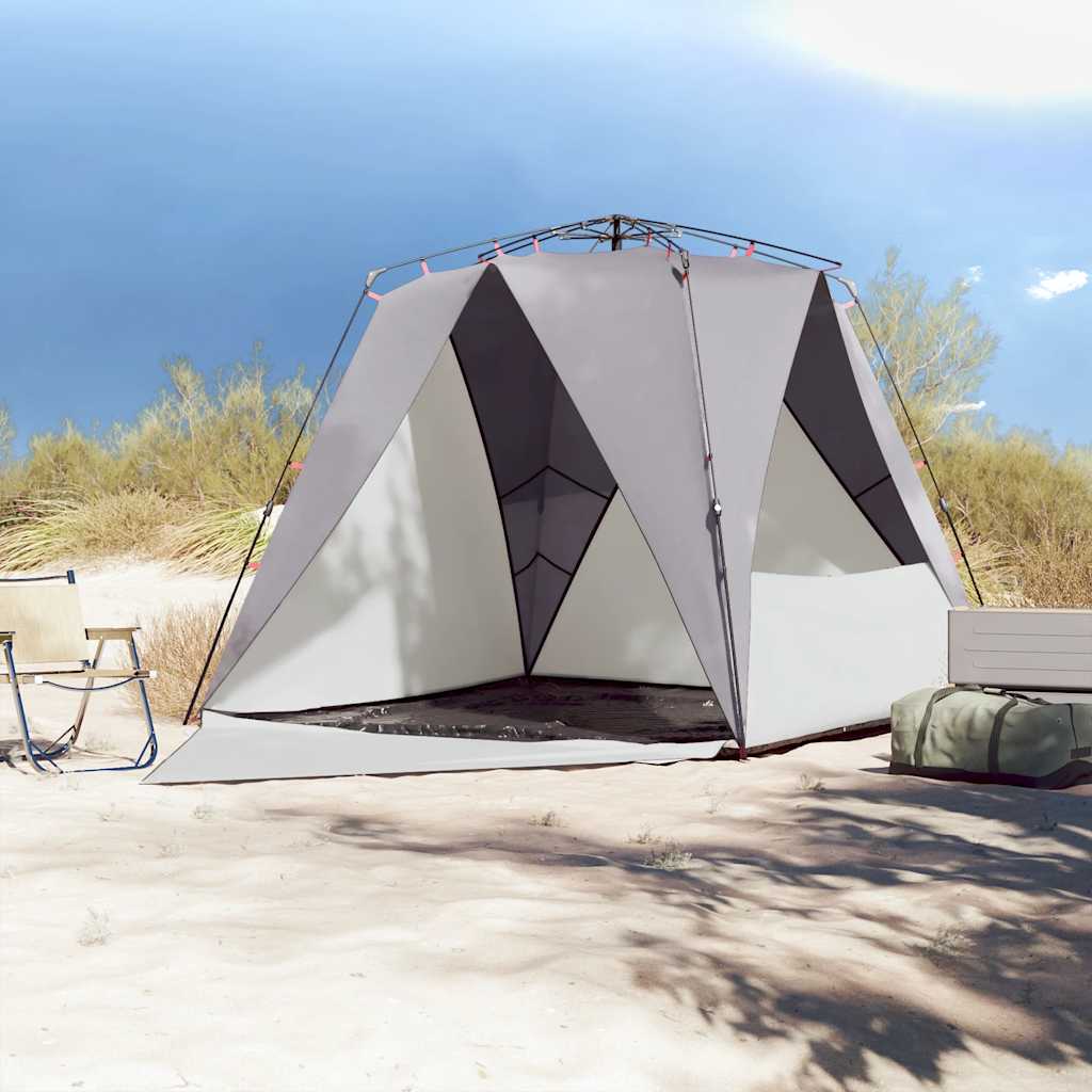 Tenda da Spiaggia 4 Persone Grigio Rilascio Rapido Impermeabile 4005307