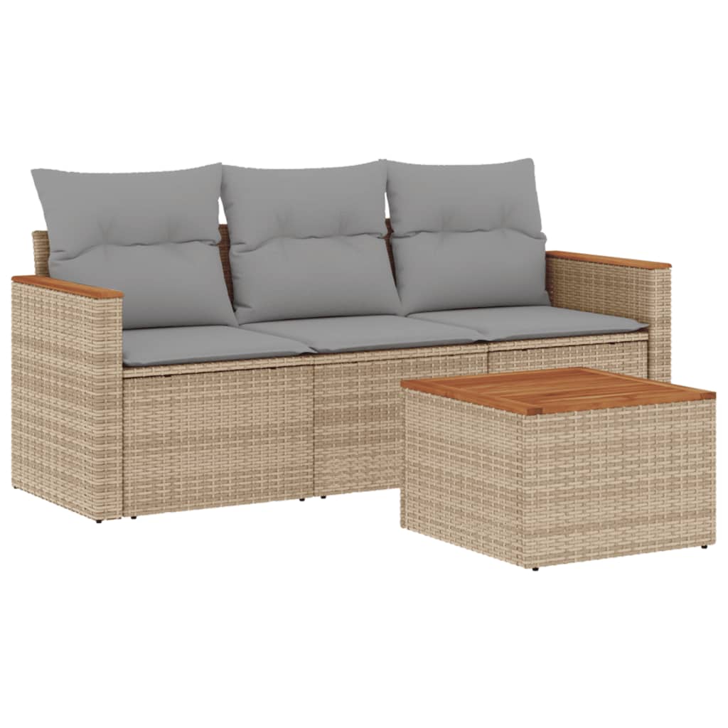 Set Divano da Giardino 4 pz con Cuscini-Sofa da Giardino-Divanetto da esterno Beige in Polyrattan 412810