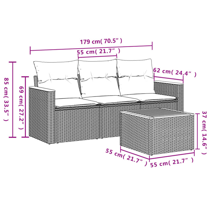 Set Divani da Giardino 4 pz con Cuscini in Polyrattan Grigio