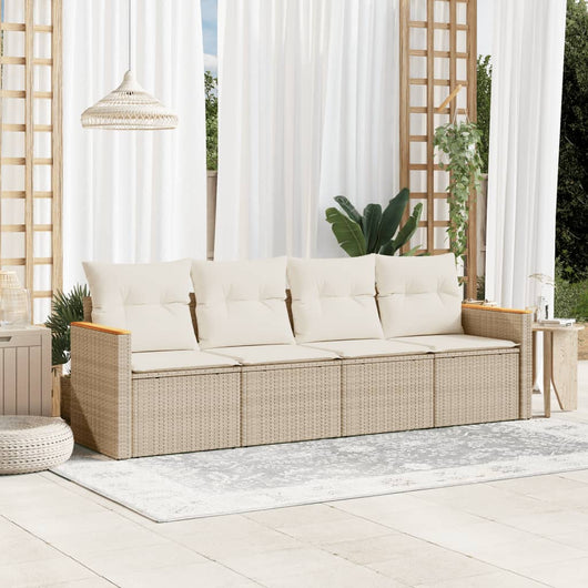 Set Divano da Giardino 4 pz con Cuscini-Sofa da Giardino-Divanetto da esterno Beige in Polyrattan 437093