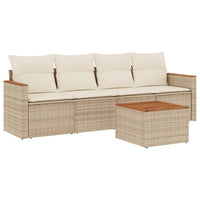 Set Divano da Giardino 5 pz con Cuscini Beige in Polyrattan