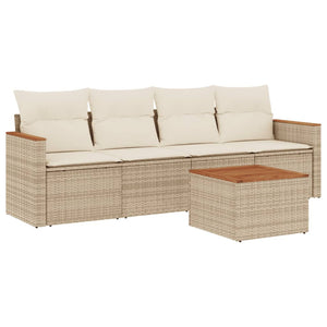 Set Divano da Giardino 5 pz con Cuscini Beige in Polyrattan