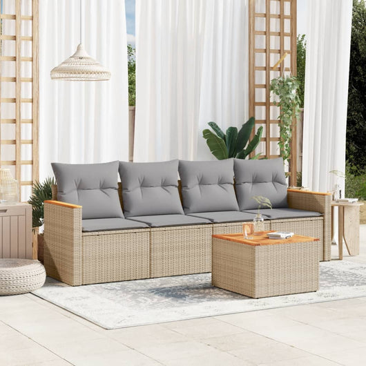Set Divano da Giardino 5 pz con Cuscini-Sofa da Giardino-Divanetto da esterno Beige in Polyrattan 133068