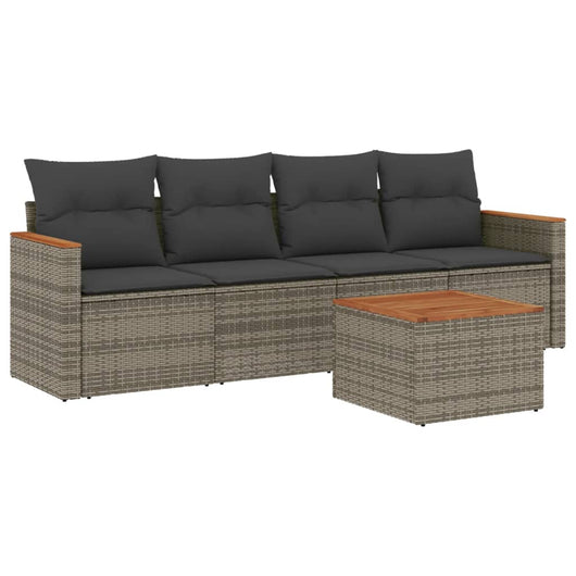 Set Divano da Giardino 5 pz con Cuscini-Sofa da Giardino-Divanetto da esterno Grigio in Polyrattan 660140