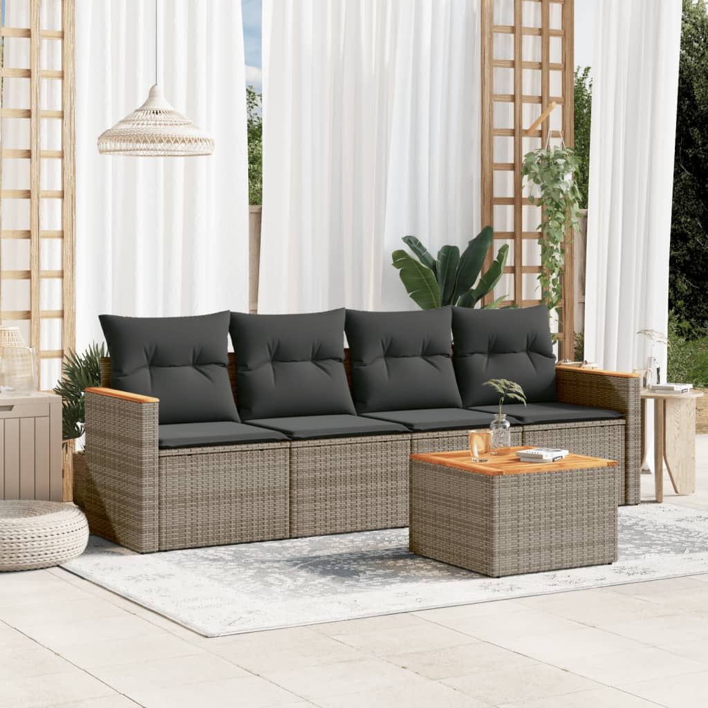 Set Divano da Giardino 5 pz con Cuscini-Sofa da Giardino-Divanetto da esterno Grigio in Polyrattan 660140