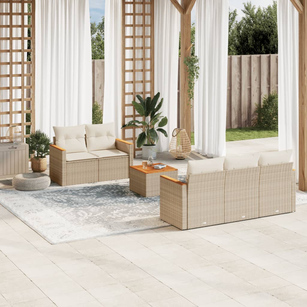 Set Divano da Giardino 6 pz con Cuscini Beige in Polyrattan 3258187