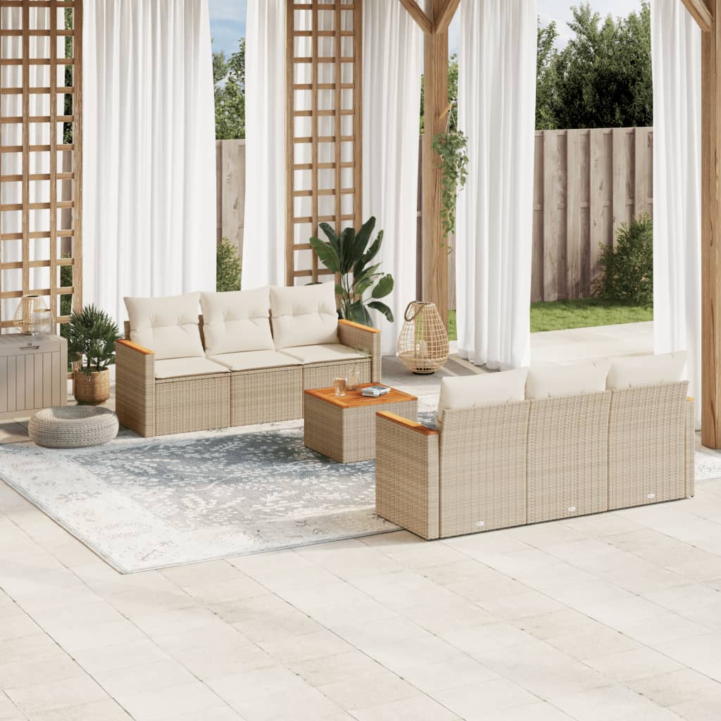 Set Divani da Giardino 7 pz con Cuscini Beige in Polyrattan 3258194