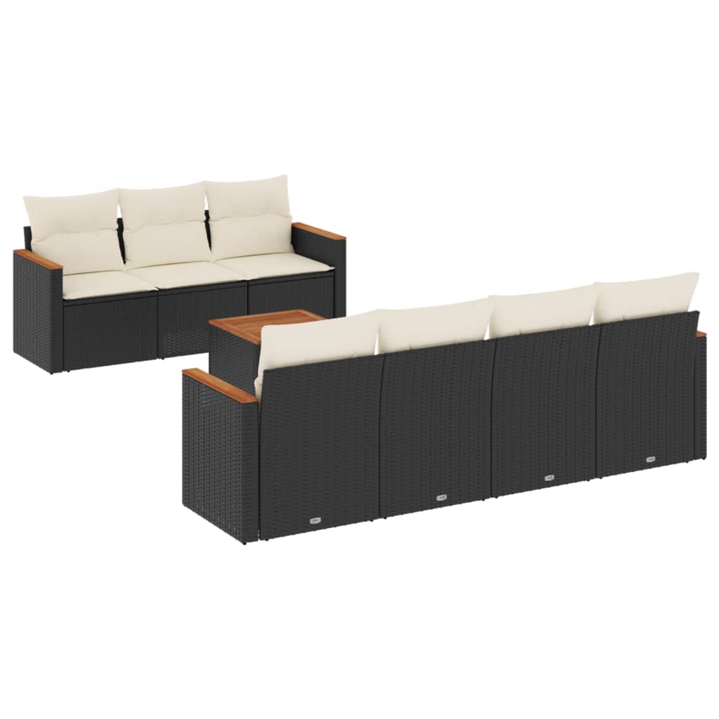 Set Divani da Giardino con Cuscini 8 pz Nero in Polyrattan